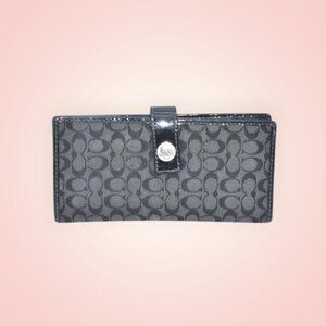 Vintage Coach Signature Logo Checkbook Wallet ID CC Bifold Jacquard Gray Black